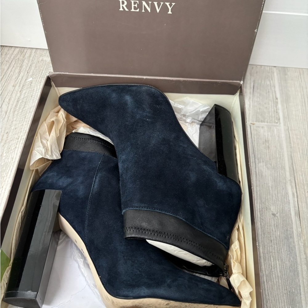 Renvy Women's Navy Suede High Heeled Ankle Boots - worn twice